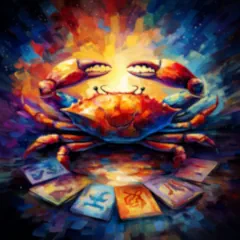 Portraying a Cancer tarot reading with the crab zodiac symbol