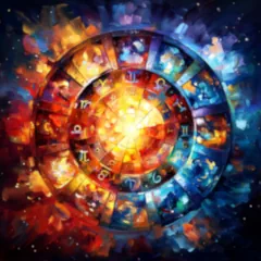 A woman representing libra in a flowing dress holding scales