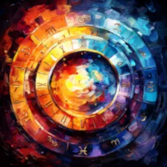 Portraying a horoscope tarot reading with a circle with different zodiac signs