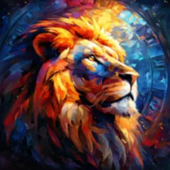 Portraying a LEO tarot reading with a colorful lion zodiac symbol