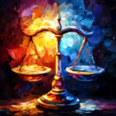 Portraying a Libra tarot reading showing the scales zodiac symbol