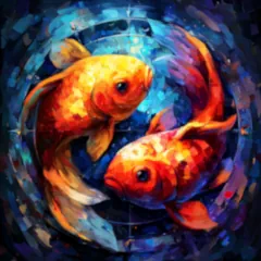 Portraying a Pisces tarot reading with a two fish zodiac symbol