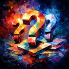 Portraying a question tarot reading with tarot cards and floating question marks