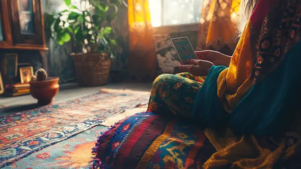 Tarot Reader Sitting On the Sofa Doing A Free Question Tarot Reading