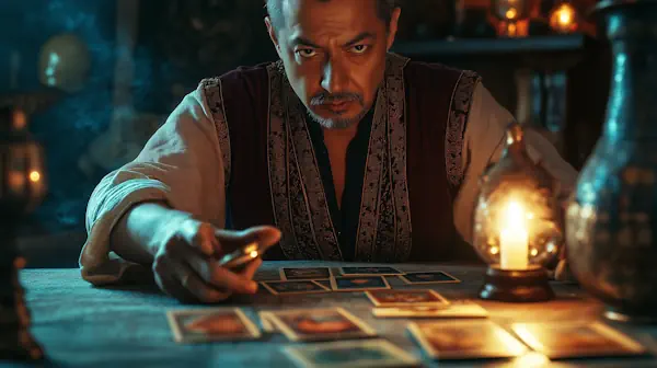 Male Tarot Reader Performing A Question Tarot Reading