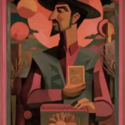Un hombre español con una carta de tarot en la mano que simboliza el tarot de la carrera.