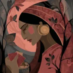 Una mujer elegante con vestido y cartas de tarot en sus manos que simboliza el tarot diario