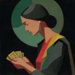 Una mujer española con cartas de tarot en sus manos que simboliza el tarot del dinero